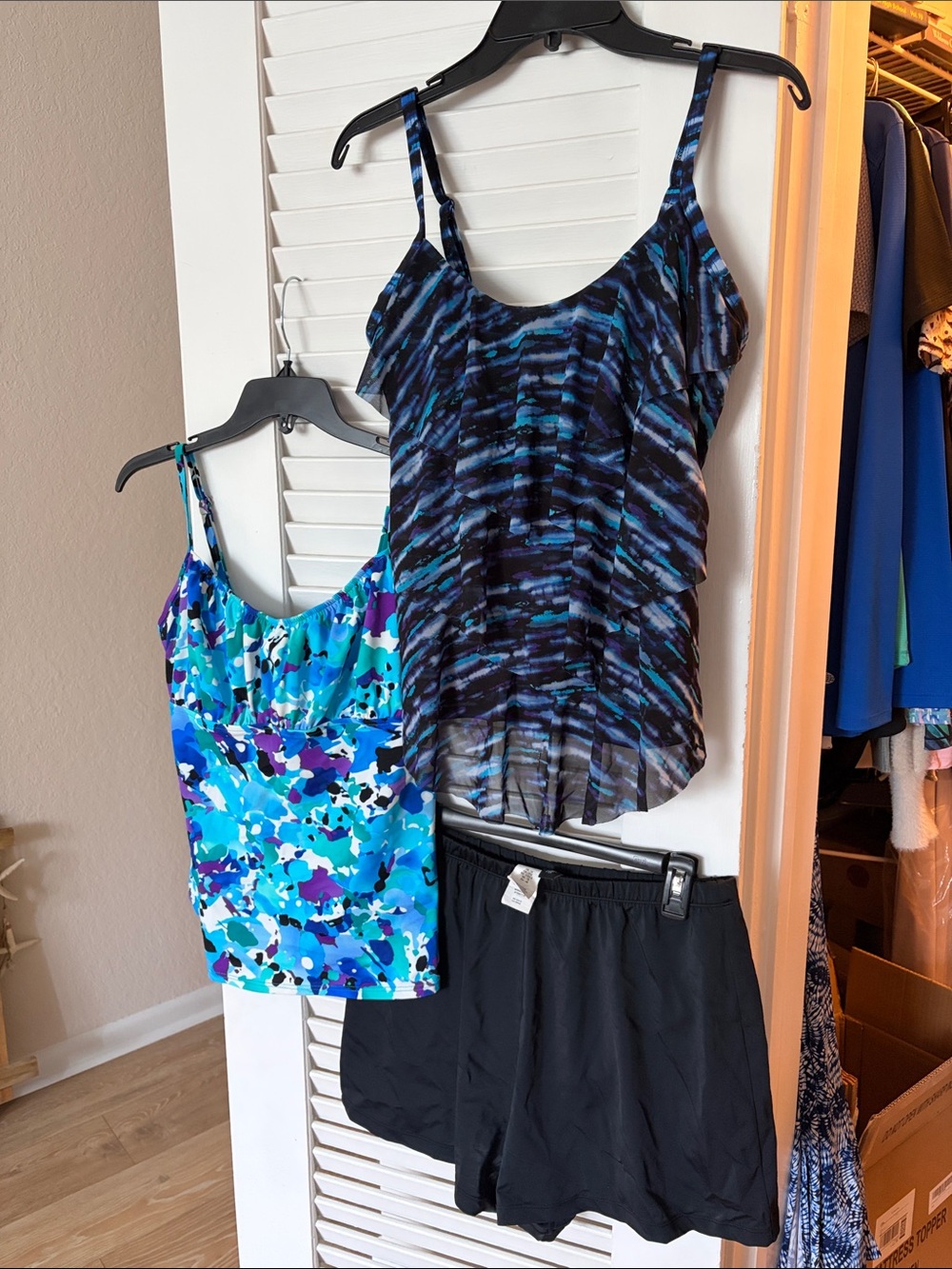Black Swim Shorts with two Swim Tops